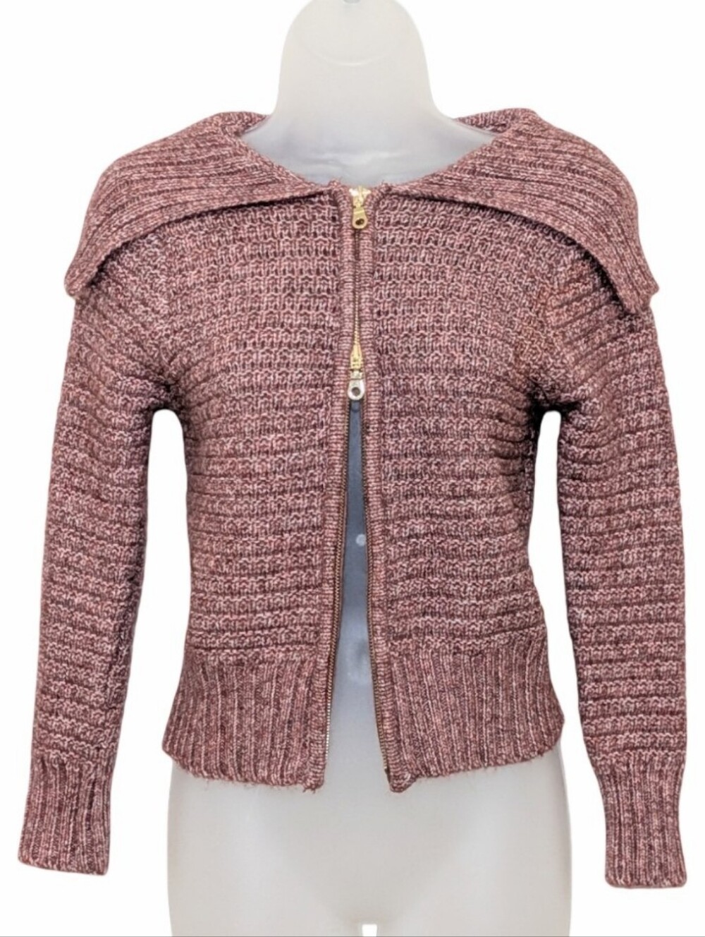 Joie | Women's Ribbed Zip-Front Sweater Jacket | Mauve Pink | Off The Shoulder |